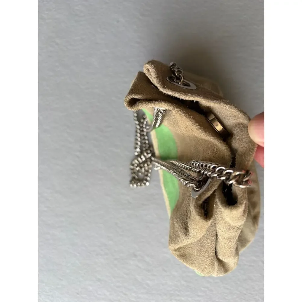 Made in Italy Suede Leather Bucket Bag Colorblock Multi Green Boho Chain Strap